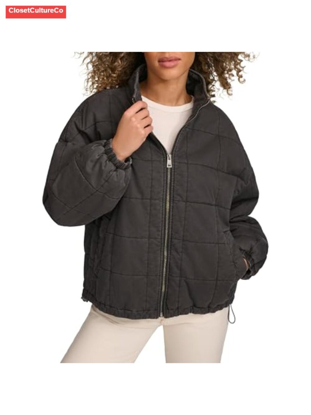 Women's Box Quilted Cotton Jacket Full Zip Drawcord Hem